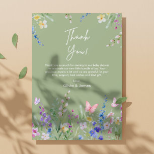 Sage Green Floral Spring Baby in Bloom Baby Shower Thank You Card