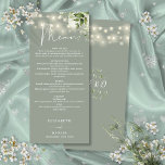 Sage Green Floral String Lights Wedding Dinner Menu<br><div class="desc">This elegant sage green floral greenery string lights wedding menu can be personalised with your information in chic typography with your monogram initials on the reverse. Designed by Thisisnotme©</div>