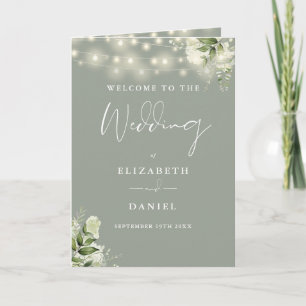 Sage Green Floral String Lights Wedding Programme