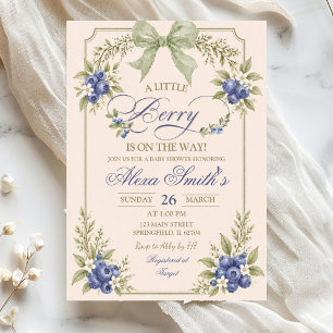 Sage Green Floral Sweet Little Berry On The Way Invitation