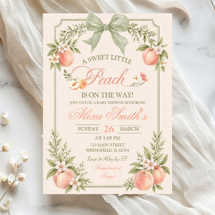 Sage Green Floral Sweet Little Peach On The Way Invitation