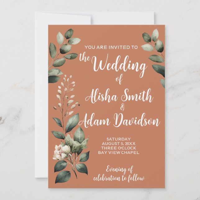 Sage Green & Floral Terracotta Wedding Invitation (Front)