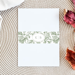 Sage Green Floral Toile Monogram Wedding Invitation Belly Band