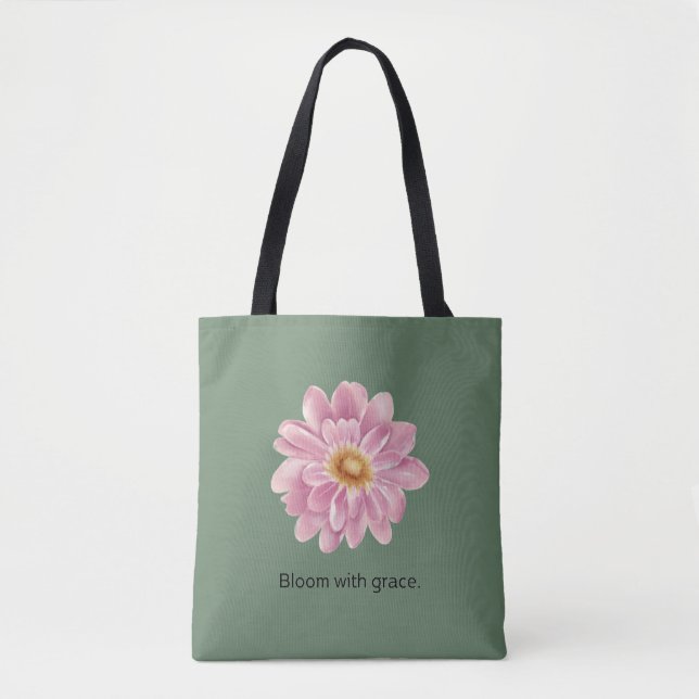 Sage green floral tote  bag (Front)
