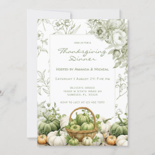 Sage Green Floral Vintage Fall Thanksgiving Party  Invitation