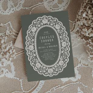 Sage Green Floral Vintage Lace Bridal Shower Invitation
