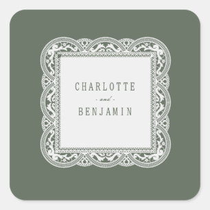 Sage Green Floral Vintage Lace Bridal Shower Square Sticker