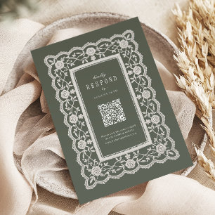 Sage Green Floral Vintage Lace Classic QR code RSVP Card