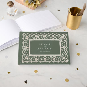 Sage Green Floral Vintage Lace Classic Wedding Guest Book