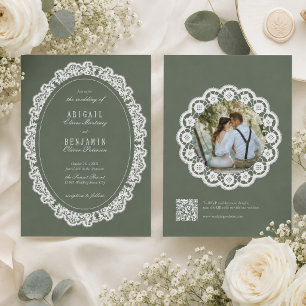 Sage Green Floral Vintage Lace Classic Wedding Invitation