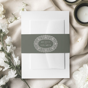 Sage Green Floral Vintage Lace Classic Wedding Invitation Belly Band