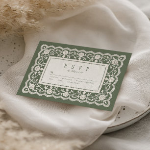 Sage Green Floral Vintage Lace Classic Wedding RSVP Card