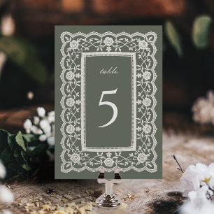 Sage Green Floral Vintage Lace Classic Wedding  Table Number