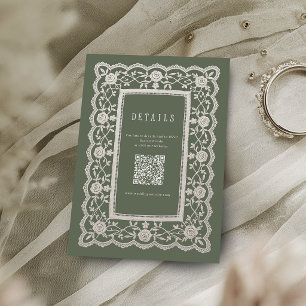 Sage Green Floral Vintage Lace Wedding Details Enclosure Card