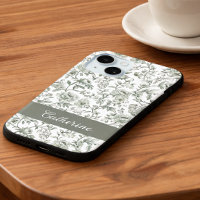 Sage Green Floral Vintage Toile Monogram 