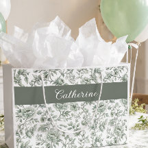 Sage Green Floral Vintage Toile Monogram Name