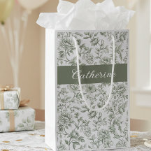 Sage Green Floral Vintage Toile Monogram Name