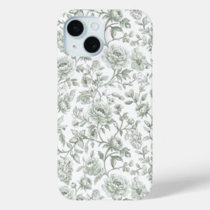 Sage Green Floral Vintage Toile Pattern  iPhone 15 Case