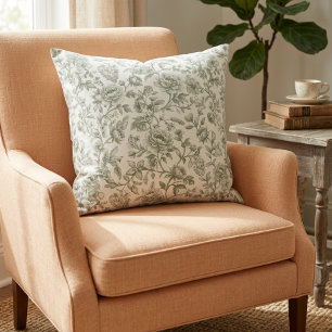 Sage Green Floral Vintage Toile Pattern  Cushion