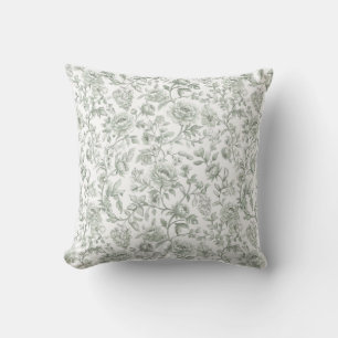 Sage Green Floral Vintage Toile Pattern  Cushion