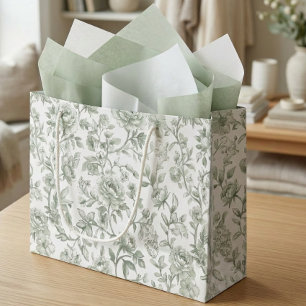 Sage Green Floral Vintage Toile Pattern  Large Gift Bag