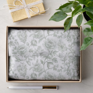 Sage Green Floral Vintage Toile Pattern  Tissue Paper