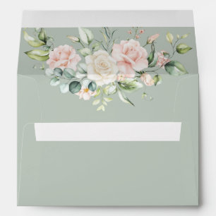 Sage Green Floral Watercolor Elegant Wedding Envelope