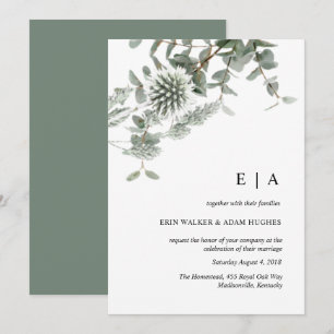 Sage green floral watercolor wedding invitation