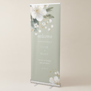 Sage Green Floral Watercolor Wedding Welcome Retractable Banner