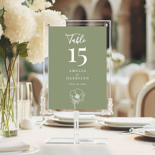 Sage Green Floral Wedding 5x7 Table Number