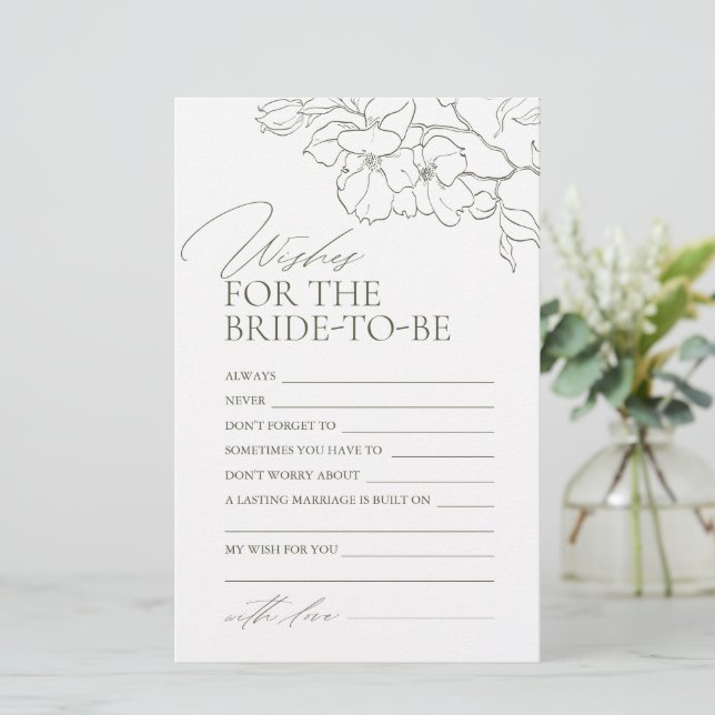 Sage Green floral wedding advice & wishes card (Standing Front)