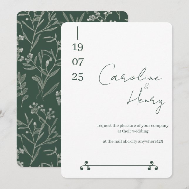sage green floral wedding card (Front/Back)