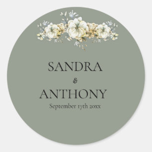 Sage Green Floral Wedding Classic Round Sticker