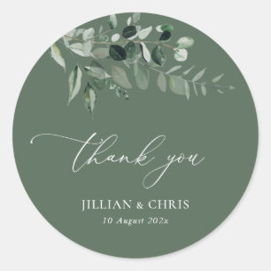 Sage green floral wedding classic round sticker