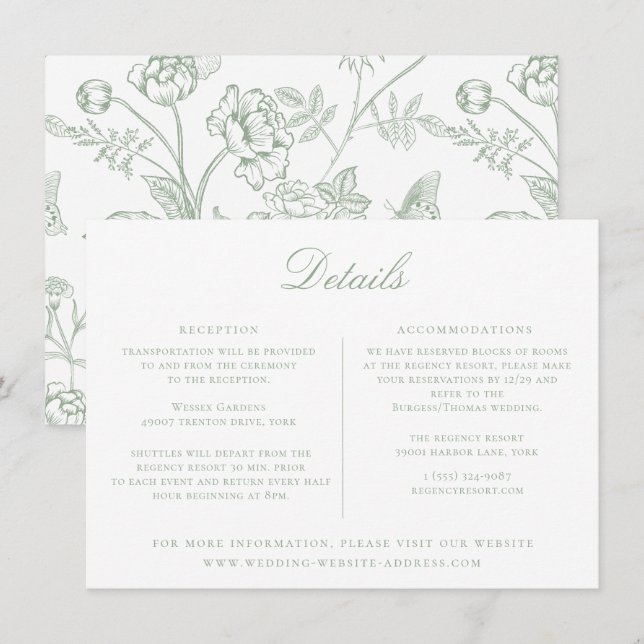Sage Green Floral Wedding Details Card (Front/Back)