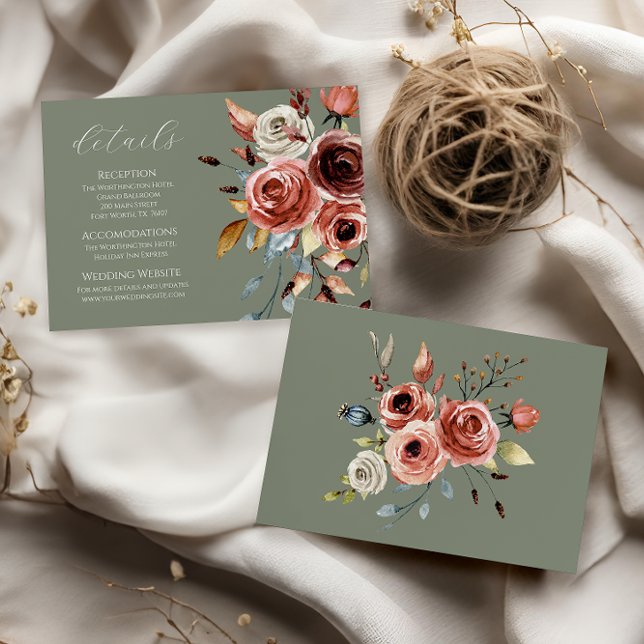Sage Green Floral Wedding Details Enclosure Card (Creator Uploaded)