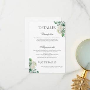 Sage Green Floral Wedding Details in Spanish Thank You Card