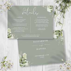 Sage Green Floral Wedding Details Information Invitation