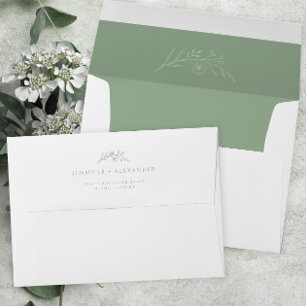 Sage Green Floral Wedding  Envelope