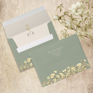 Sage Green Floral Wedding Envelope
