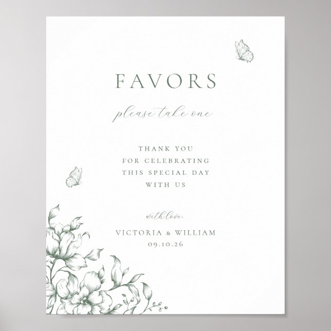 Sage Green Floral Wedding Favour Sign (Front)