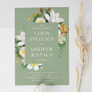 Sage Green Floral Wedding Garden Outdoor + QR Invitation