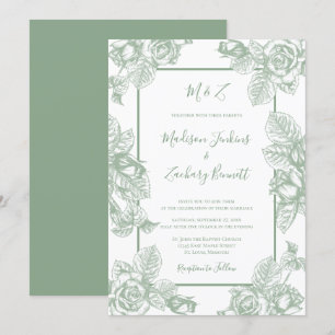 Sage Green Floral Wedding Invitation