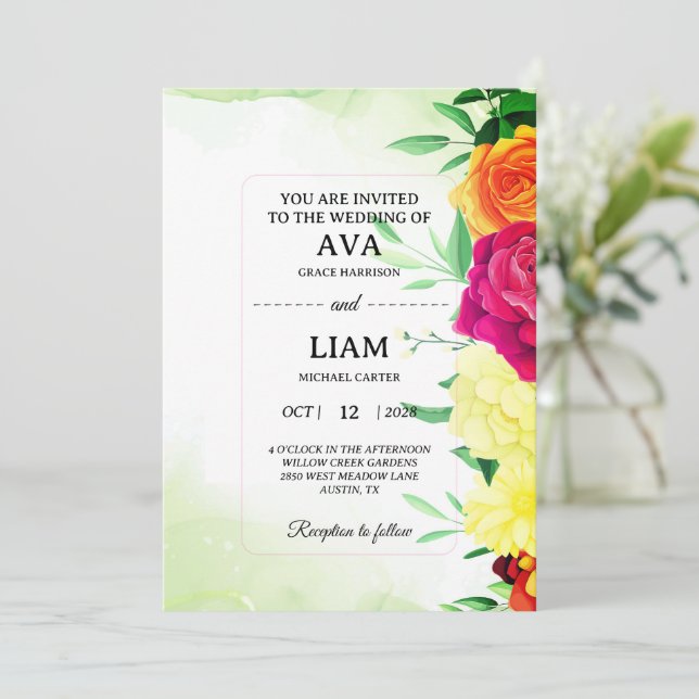 Sage Green Floral Wedding Invitation (Standing Front)