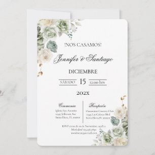 Sage green floral wedding  invitation