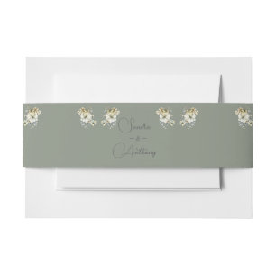 Sage Green Floral wedding invitation Belly Band