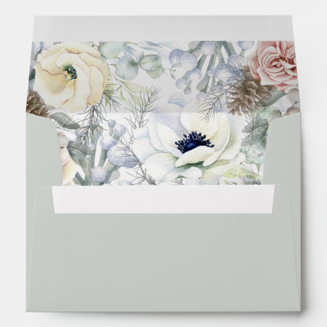 Sage Green Floral Wedding Invitation Envelope (Back (Bottom))
