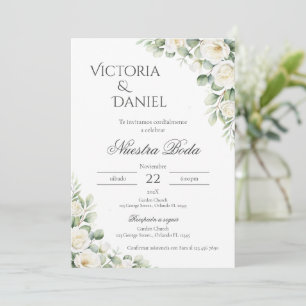Sage Green Floral wedding invitation in Spanish