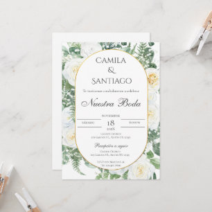 Sage Green Floral wedding invitation in Spanish
