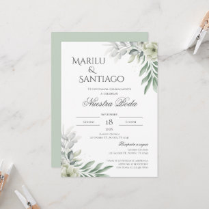 Sage Green Floral wedding invitation in Spanish